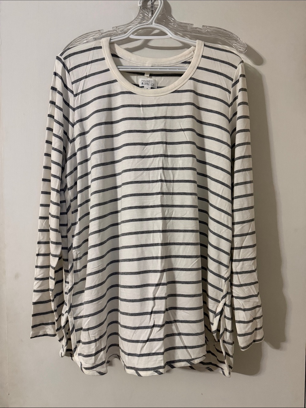 Market & Spruce Cream Long Sleeve Striped Top with Black Stripes